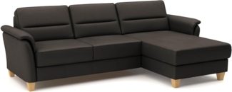 CAVADORE Leder-Eckcouch Palera mit Longchair / Landhaus-Sofa mit Federkern + massiven Holzfüßen / 244 x 89 x 163 / Leder Dunkelbraun
