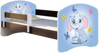 ACMA Kinderbett Jugendbett mit Einer Schublade und Matratze Wenge mit Rausfallschutz Lattenrost II 140x70 160x80 180x80 (26 Elefant, 160x80)