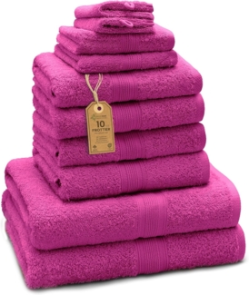 GREEN MARK Textilien 10 TLG. FROTTIER Handtuch-Set mit verschiedenen Größen 4X Handtücher, 2X Duschtücher, 2X Gästetücher, 2X Waschhandschuhe | Farbe: Pink | Premium Qualität