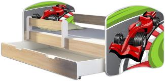 Kinderbett Jugendbett mit einer Schublade und Matratze Sonoma mit Rausfallschutz Lattenrost ACMA II 140x70 160x80 180x80 (06 Formel 1, 160x80 + Bettkasten)