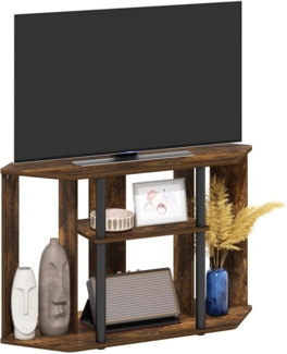 Furinno Klassischer TV-Ständer mit Kunststoffstangen für Fernseher bis zu 43 Zoll, Bernsteinkiefer/Schwarz