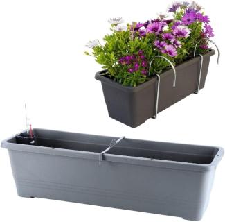 Blumenkasten mit Wasserspeicher Bergamot Balkon Kasten Pflanz Kübel Gefäß 60 cm anthrazit