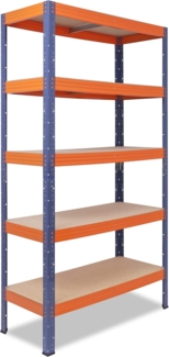 shelfplaza PRO 200x100x45 cm Schwerlastregal in blau-orange mit 5 Böden und 200 kg Traglast pro Boden
