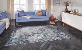 Kurzflor Teppich Kashmir Ghom Jeansblau - 80x150x0,7cm