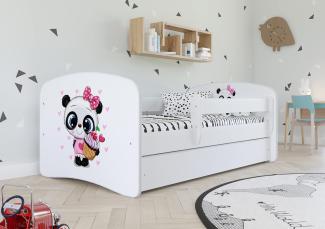 Kinderbett Jugendbett Weiß mit Rausfallschutz Schublade und Lattenrost Kinderbetten für Mädchen und Junge - Panda 80x180 cm