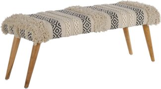 Sitzbank 120 x 47 x 40 cm Schwarz/Weiß aus Stoffbezug mit Holzbeinen WOMO-Design