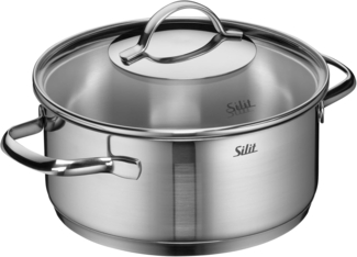 Silit Achat Kochtopf klein 20cm, Glasdeckel, Topf 20cm, Bratentopf Induktion 2,5l, Edelstahl teilmattiert, unbeschichtet, backofengeeignet