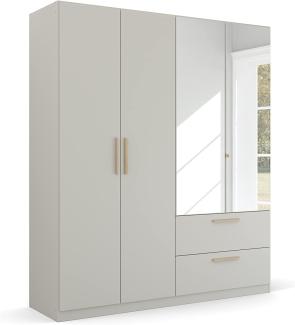 Rauch Möbel Skandi by Quadra Spin Schrank Drehtürenschrank, Grau, 4-trg. mit Spiegel, inkl. 2 Kleiderstangen, 2 Einlegeböden, 2 Schubkästen, BxHxT 181 x 210 x 54 cm