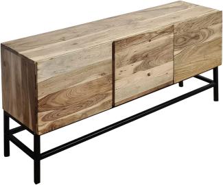 SAM Sideboard Nagar 4, Akazienholz massiv & naturfarben, Kommode mit DREI Holztüren, Metallrahmen, 120 x 30 x 60 cm, Industrial-Design, FSC® 100% Zertifiziert