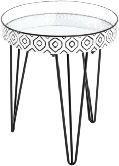 Beistelltisch rund, Spiegelglas/Metall, schwarz-weiß, Ø 39cm