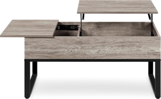 Yaheetech Couchtisch mit höhenverstellbarer Platte Lift Top Kaffeetisch Wohnzimmertisch getrennt versteckter Stauraum Sofatisch Metallrahmen robust Gray