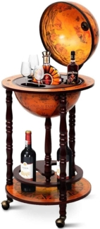 COSTWAY Globus Bar Holz, Globusbar auf Rollen, Barwagen, Hausbar, Weinregal 45 x 45 x 88 cm, HW47195-VC, Braun, ca. 45 x 45 x 88 cm(LxBxH)