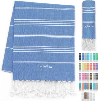 LeStoff Premium Hamamtuch - Vielseitig, Nachhaltig, Saugstark & Schnelltrocknend - 100% Bio-Baumwolle - Strand, Bade, Dusch, Yoga, Spa & Reise-Tuch (95 x 180 cm, Sky Blue)