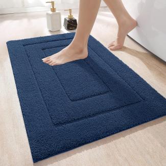 DEXI Badteppich rutschfeste,weicher Badezimmerteppich Wasserabsorbierend Badematte maschinenwaschbar Badvorleger für Dusche,Badewanne und Toilette - Marineblau,40x60 cm