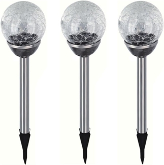 EAXUS LED Solarleuchte 3er Set Solar Gartenleuchte Kugel Leuchte mit Crackle-Licht Solarlampe, LED fest integriert, Farbwechsel, Farbwechsel