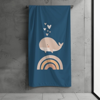 MTOnlinehandel Strandtuch Kinder • 70x140 cm • Schnelltrocknend, Baumwolle & Mikrofaser Mix (1-St), Badetuch • Weich & Saugfähig • Strand • Meer • Wal