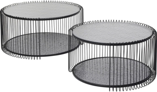 Kare Design Couchtisch Wire Double Bubble 2er Set, Schwarz, 63cm Durchmesser, Sicherheitsglas, Wohnzimmertisch, Stahlgestell, Tischplatte aus Glas, Wohnzimmer, Rund, 34 x 70 x 70 cm (H/B/T)