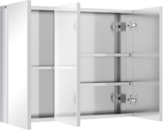 kleankin Spiegelschrank, Badezimmerschrank mit 5 Ablagen, Badschrank mit 3 Glastüren, Aufbewahrungsschrank, Hängeschrank, Wandschrank, Edelstahl, 70 x 12 x 55 cm, Silber