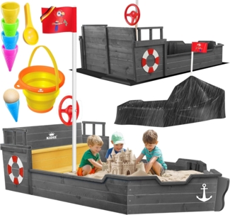 KIDIZ® Sandkasten Ahoi - Piratenschiff, Holz Anthrazit, 195 x 94 x 136 cm
