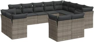 vidaXL 12-tlg. Garten-Sofagarnitur mit Kissen Grau Poly Rattan