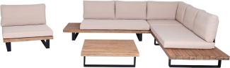 Garten-Garnitur mit Sessel HWC-H54, Lounge-Set Sofa, Spun Poly Akazie Holz MVG Aluminium ~ hellbraun, Polster beige