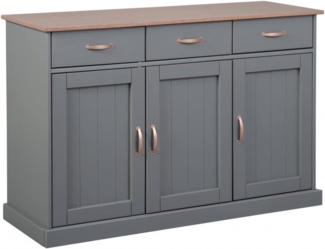 Dmora Buffet mit 3 Türen und 3 Schubladen, in grau lackierter massiver Kiefer mit brauner Oberseite und Oberflächen, 131 x 45 x 86 cm