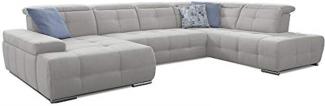 Cavadore Wohnlandschaft Mistrel mit verstellbaren Kopfteilen / U-Form Sofa mit leichter Fleckentfernung dank Soft Clean / Geeignet für Haushalte mit Kindern, Haustieren /343 x 77 x 228 / weiß