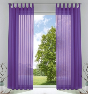 2er-Pack Gardinen Transparent Vorhang Set Wohnzimmer Voile Schlaufenschal mit Bleibandabschluß HxB 225x140 cm Lila, 61000CN