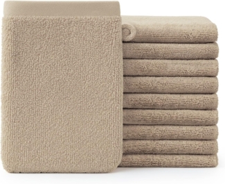 Blumtal Waschhandschuh 10er Set aus Frottee 15x20 cm - weich und saugstark, (Set), mit modischer Bordüre und praktischer Aufhängeschlaufe, 100% Baumwolle