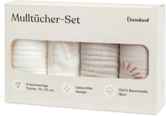 Ehrenkind Spucktuch Mulltücher-Set aus saugfähiger Musselin Bio-Baumwolle, (Sprucktücher Baby im 4er Set, Musselintücher Baby 70x70 cm), viele Einsatzmöglichkeiten wie Stoffwindeleinlage