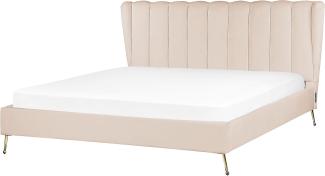 Polsterbett Samtstoff beige mit USB-Anschluss 180 x 200 cm MIRIBEL