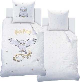 MTOnlinehandel Bettwäsche Harry Potter Eule Hedwig 135x200 + 80x80 cm, 100 % Baumwolle, Flanell, 2 teilig, Kinderbettwäsche für alle Hogwarts Fans