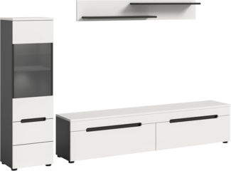 xonox. home - Wohnwandkombination Canu 3tlg. 221 x 141 x 33 cm in Korpus Basalt grau Nb, Front weiß Nb. - Wohnkombination Wohnzimmermöbel Wohnzimmerschrank Möbelkombination Wohnzimmerset