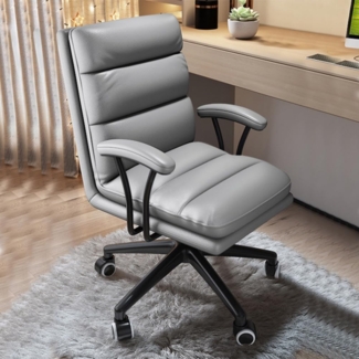 Shally Dogan Schreibtischstuhl mit Verstellbarer Rückenlehne mit hoher Dichte, Bürostuhl mit Kunstlederbezug, ergonomisches Design, ideal für Schlafzimmer, Arbeitszimmer, Arbeit (hellgrau)
