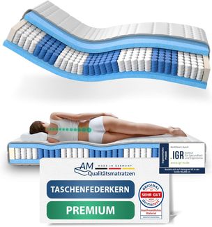 AM Qualitätsmatratzen Hochwertige 7-Zonen Taschenfederkernmatratze 90x210 cm - 24 cm Premiumhöhe - Tonnentaschenfederkernmatratze 90x210 cm - H5 extra fest