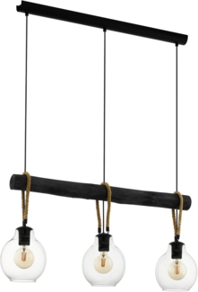 Eglo 43618 Hängeleuchte RODING schwarz braun, Glas klar E27 3X40W L:88cm B:18cm H:110cm dimmbar