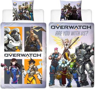 BERONAGE Jugendbettwäsche Overwatch Heroes Bettwäsche Linon / Renforcé, 100% Baumwolle, 2 teilig, 135x200 + 80x80 cm