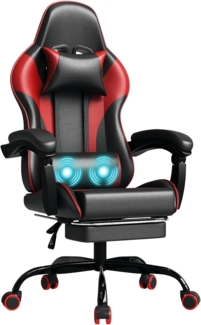 JUMMICO Gaming Stuhl mit massagefunktion, ergonomischer Gaming Stuhl,EIN Gamingstuhl mit Lendenkissen, Fußstütze und Kopfstütze,PC - Stuhl, Tragfähigkeit 150 kg - Rot