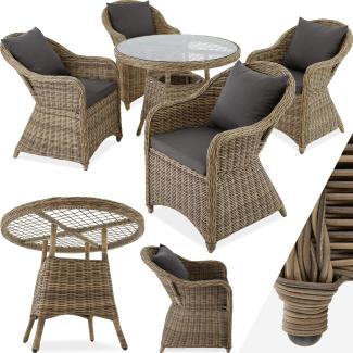 tectake® Sitzgruppe, Rattan Gartenmöbel Set, 1x Tisch und 4X Stuhl, Möbel wetterfest als Lounge im Wintergarten, Balkonmöbel, Gartensessel, Terrassenmöbel - Natur