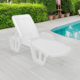 Dmora - Sonnenliege Milano, verstellbare Gartenliege mit Armlehnen, Outdoor-Liege, 100 % Made in Italy, 192 x 71 x 100 cm, Weiß