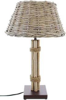 Tischlampe "Treibholz" mit Schirm aus Weide, grau, 47 cm hoch, Tischleuchte, Nachttischlampe