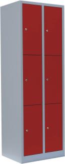 Schließfachschrank Fächerschrank Wertfachschrank 180 x 60 x 50 cm 6 Fächer Abteilbreite ca. 300 mm Lichtgrau/Rot 520324