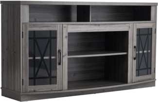 VEVOR TV-Ständer für Fernseher bis zu 65 Zoll, TV Tisch mit Lichtleiste, TV-Schrank aus Holz mit Glastüren & verstellbaren Regalen, Konsolentisch Fernsehschrank für Wohnzimmer Schlafzimmer, Grau