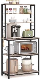 Vasagle Küchenregal, Standregal für Küche, Mikrowellen-Regal, stehend, 6 Regalebenen und 6 Haken, für Mikrowelle, Stahlrahmen, Industrie-Design, 40 x 80 x 167 cm, Greige-schwarz KKS019B02