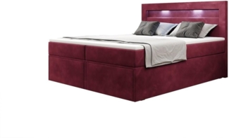 Boxspringbett Amelie mit LED und Stauraum 140x200 Rot H3