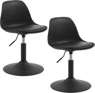 WOLTU 2er Set Verstellbarer Sitzhocker Stuhl Arbeitshocker Bürohocker Esszimmerstuhl Schminkhocker Homeoffice Kommerzieller Shop Mehrzweck PU Schwarz Sitz 39,5-50,5cm Hoch BH304sz-2