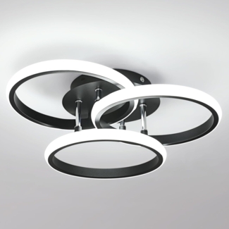 Comely LED Deckenlampe Schwarz 40cm, 40W Moderne 3-Ring Deckenleuchte für Wohnzimmer, Schlafzimmer, Flur, Kaltesweiß 6500K, Energiesparend, Aluminium