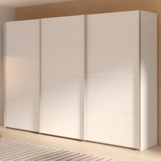 Forte SOPHISTISPACE Kleiderschrank 300, 3-türiger Schwebetürenschrank mit Einlegeböden und Kleiderstange, Weiß, 299,8 cm breit, 210,5 cm hoch, 62,9 cm tief