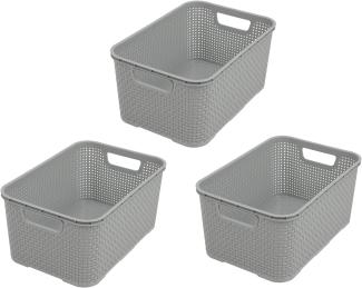 BranQ - Home essential Korb in Rattan Design 3er Set Grösse M 10 l, BPA-frei Kunststoff PP,Hellgrau