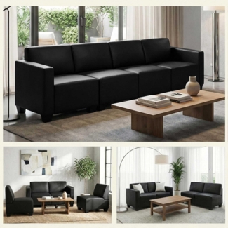 Modular 4-Sitzer Sofa Couch Lyon, Kunstleder ~ schwarz